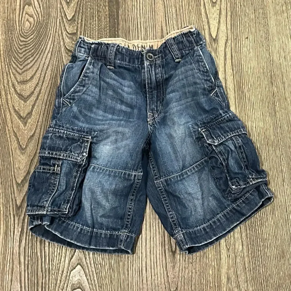 Gap Kids Boys Denim Shorts Cargo Pockets Slim Fit Cotton Dark Wash Blue Size 8